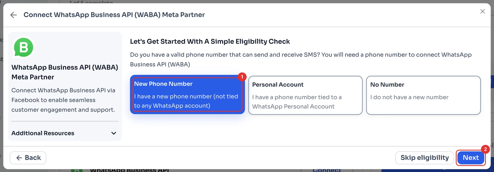 Eligibility check with New Phone Number, Personal Account and No Number