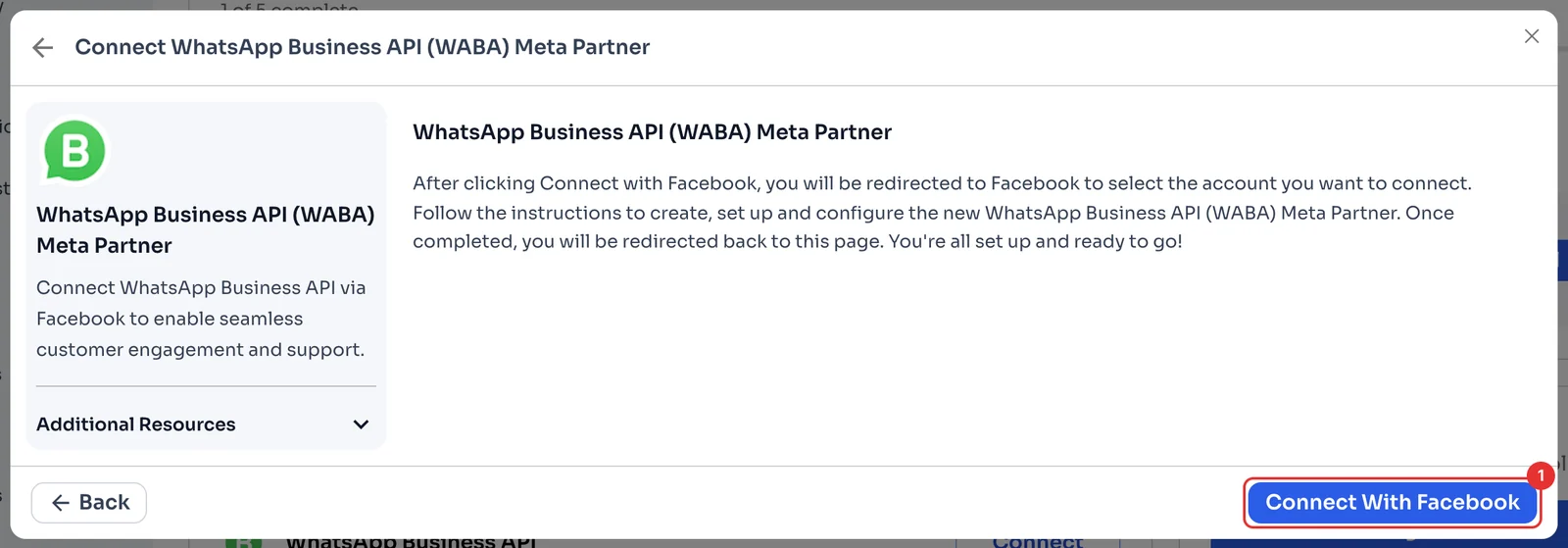 Final step with the Connect With Facebook button