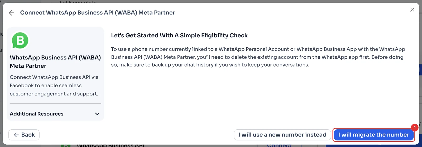 Notice to delete the app account and the I will migrate the number button