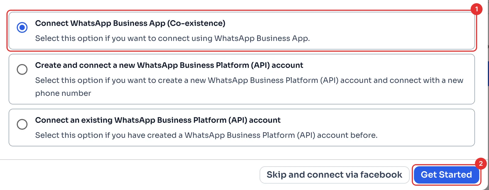 The three ways to connect, with Coexistence selected