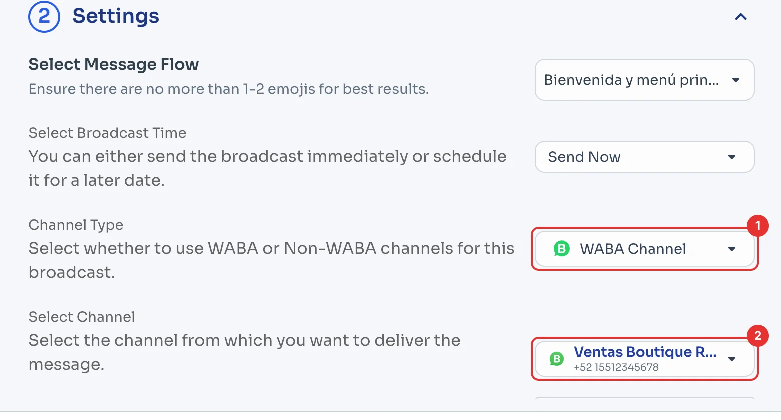 Channel Type WABA Channel and the selected channel