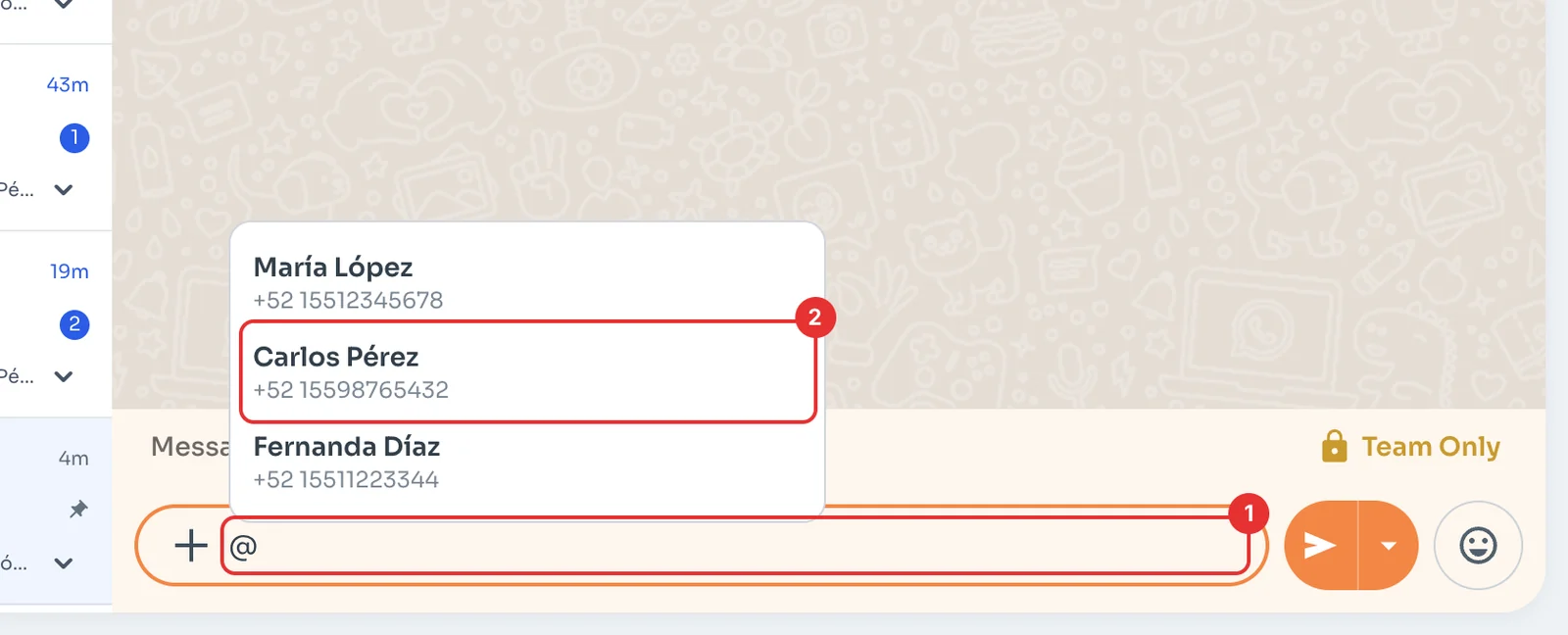 Teammate list after typing @ in a note
