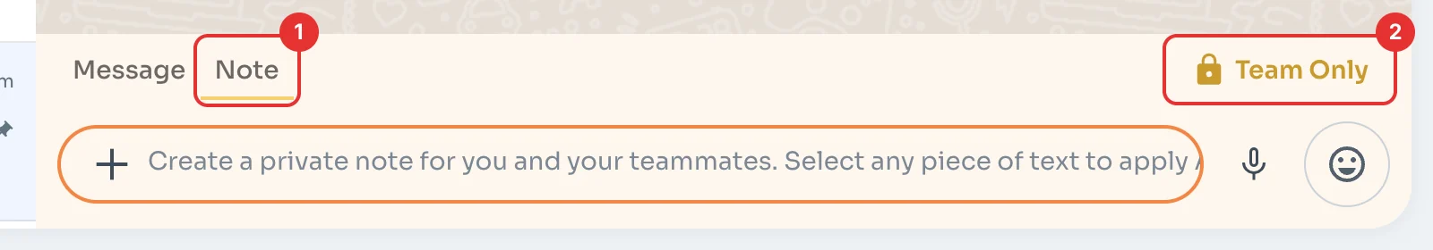 Note tab selected with the Team Only label