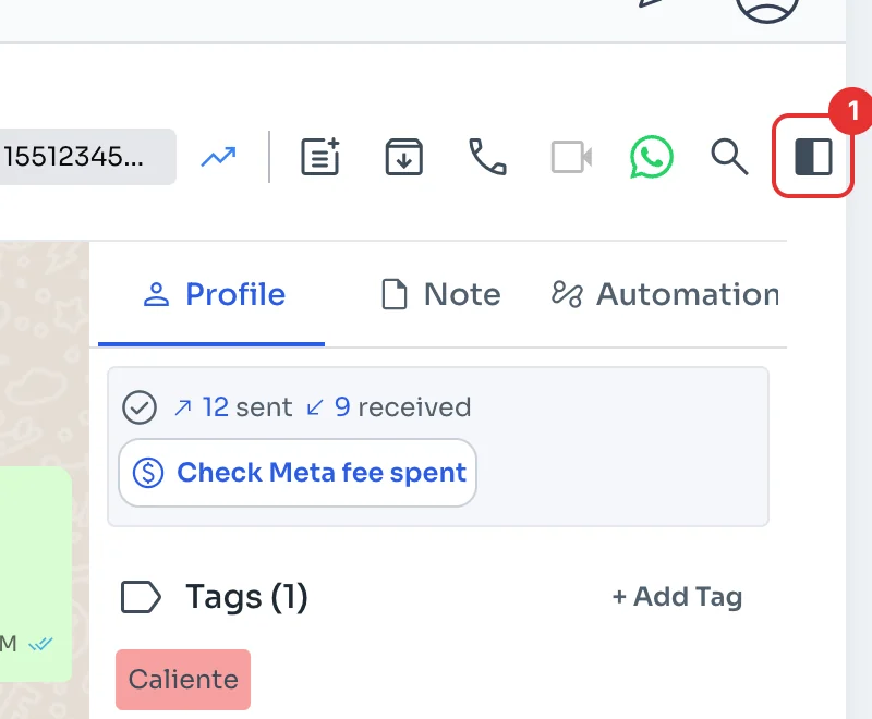 Button to open the contact panel in the chat