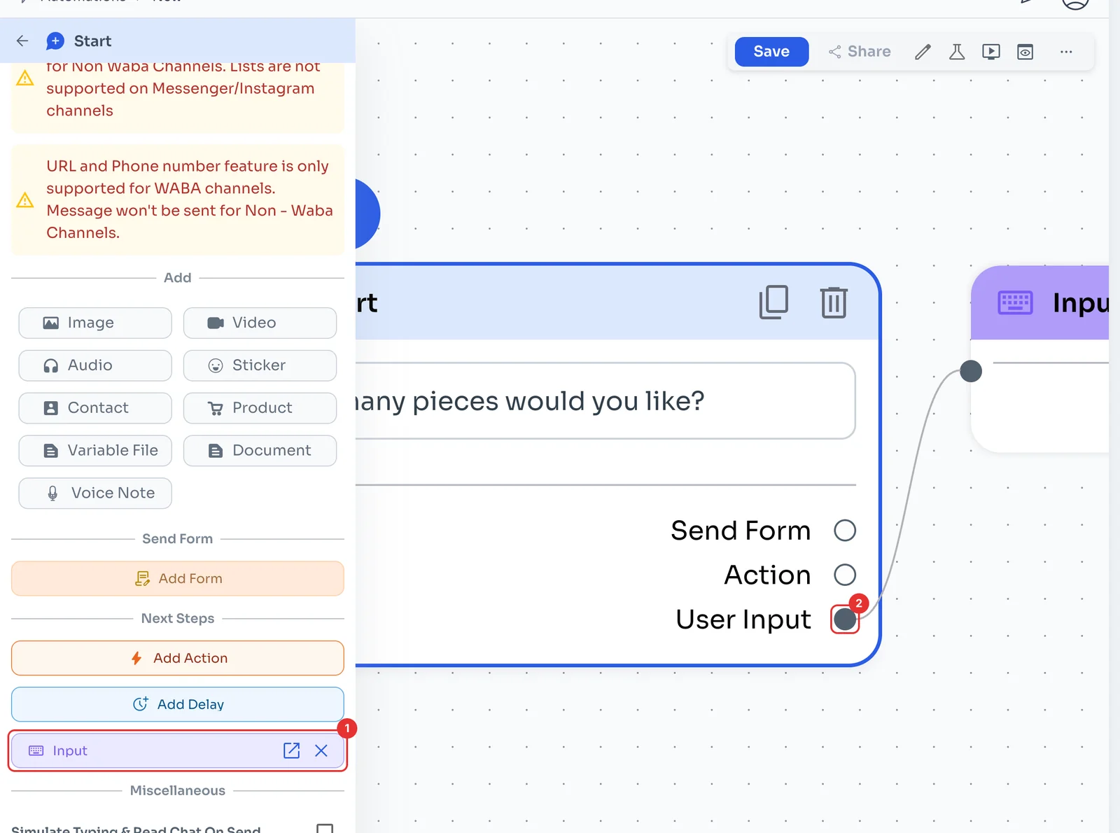 Input step linked to User Input