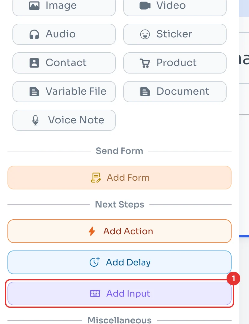 Message panel with the Add Input button