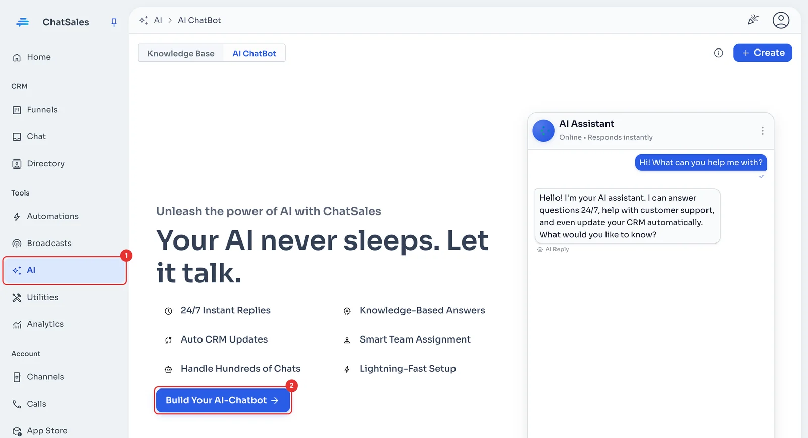 AI ChatBot page with the Build Your AI-Chatbot button