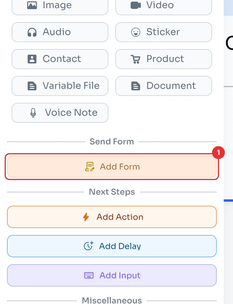 Message panel with Add Form