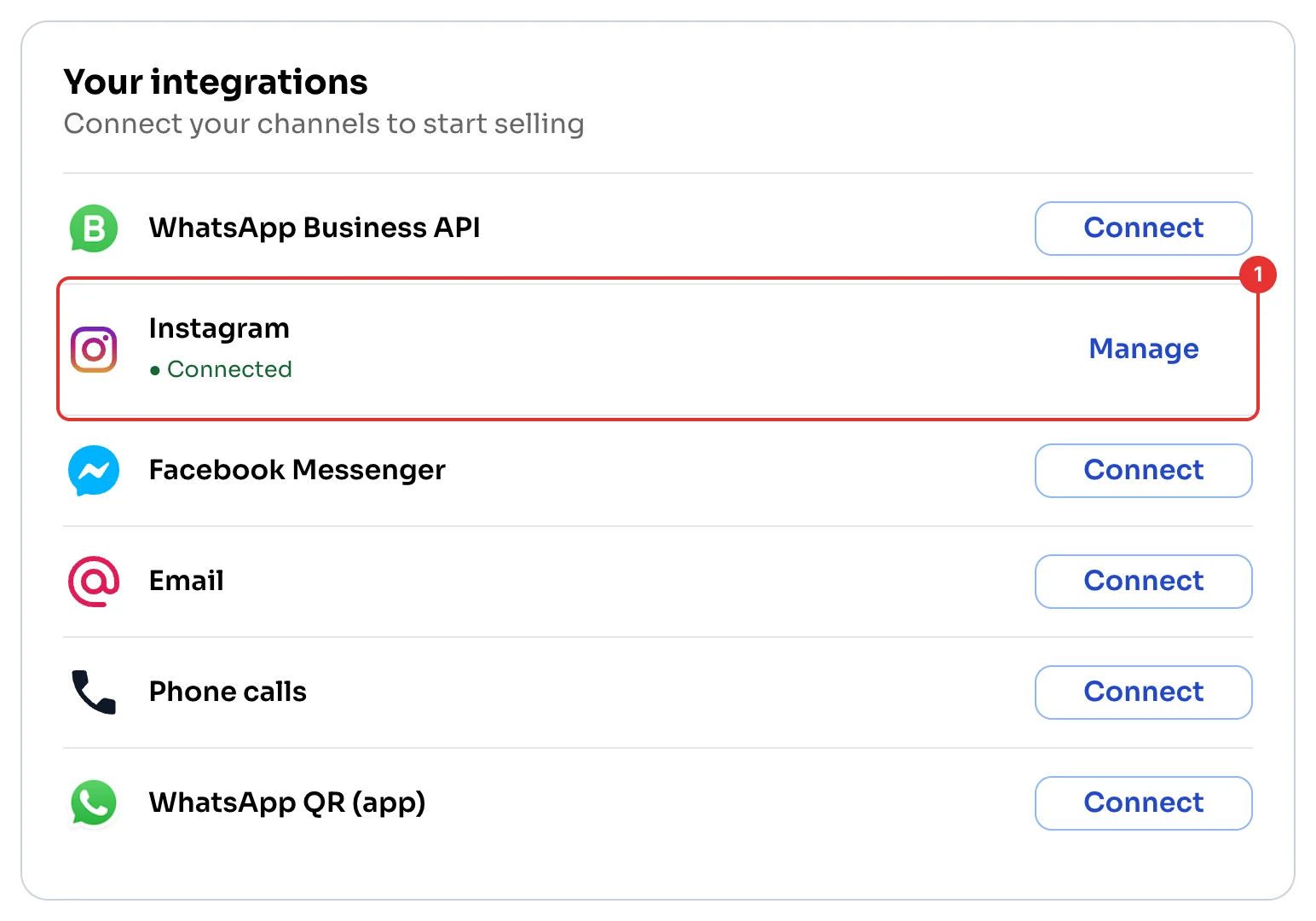 Instagram connected in Your integrations