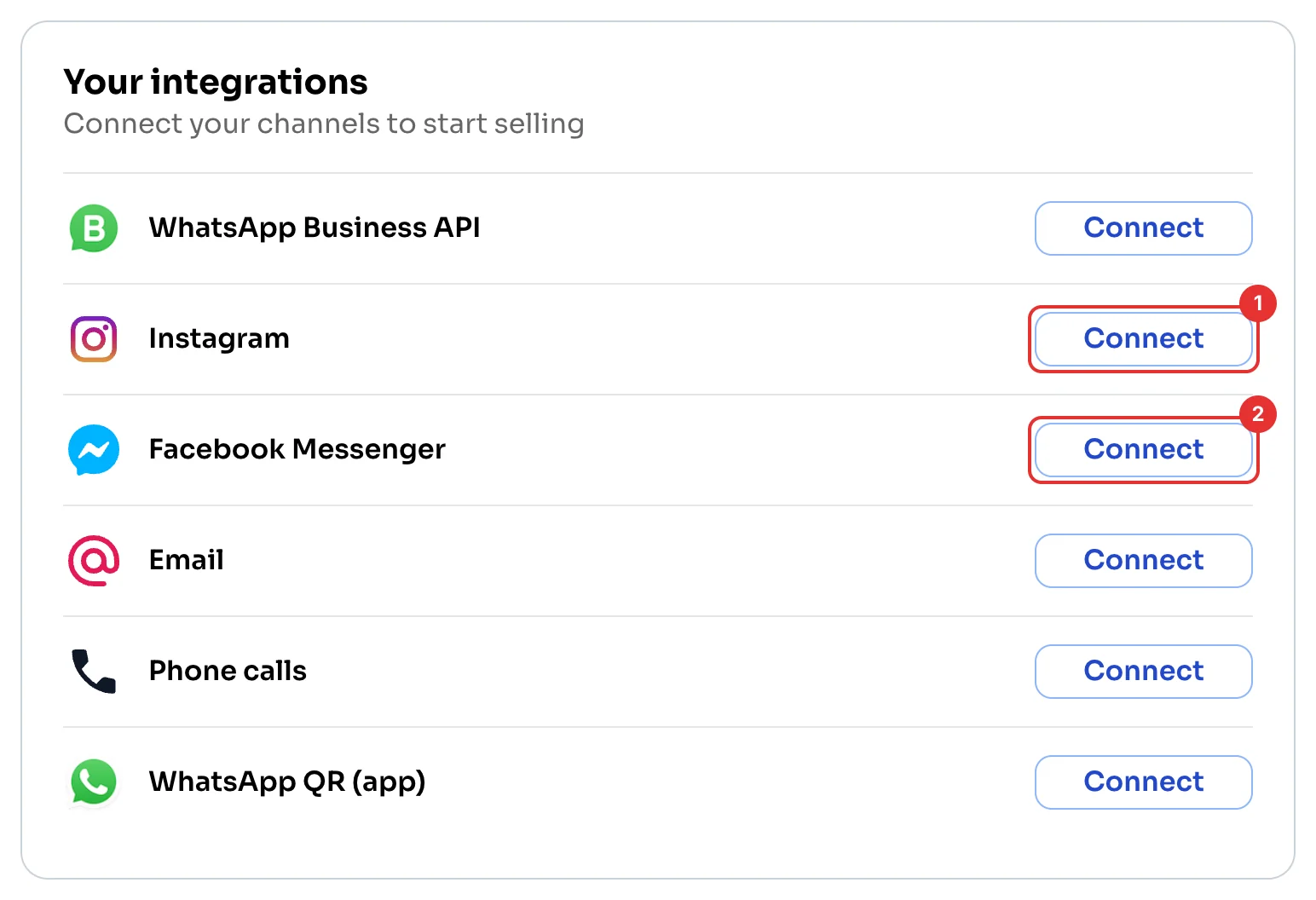 Your integrations with the Instagram and Facebook Messenger Connect buttons