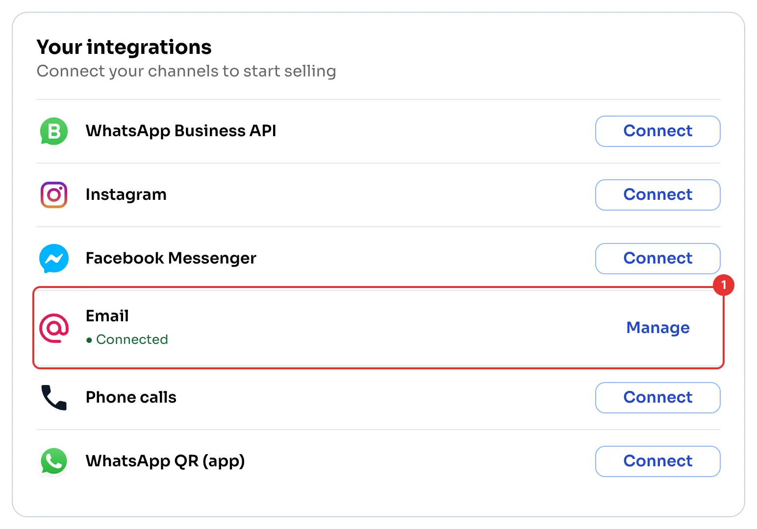 Email connected in Your integrations