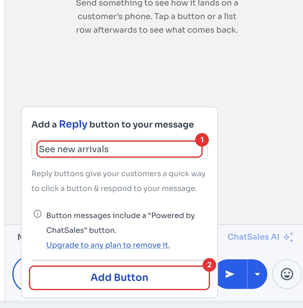 Window to add a reply button to the message