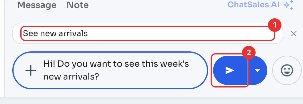 Message with its button, ready to send