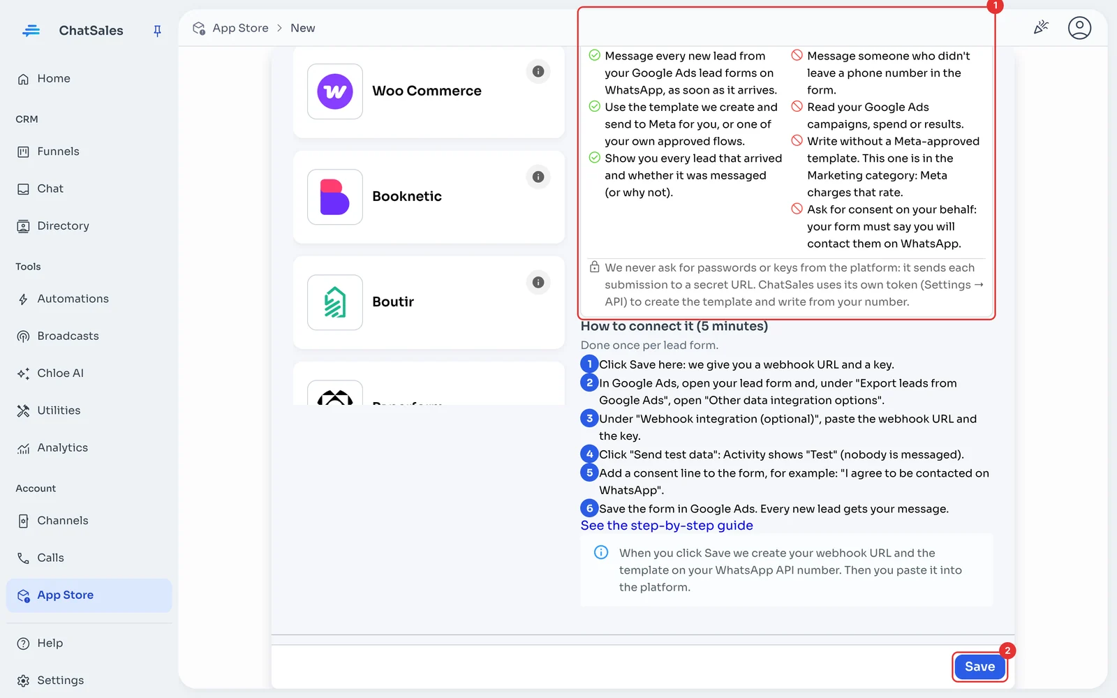 What it does and doesn't do box, steps and the Save button