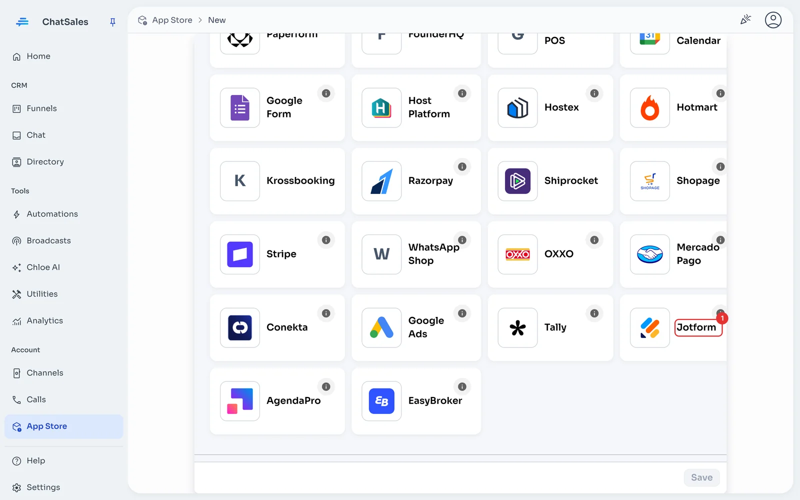 App gallery with the Jotform card marked