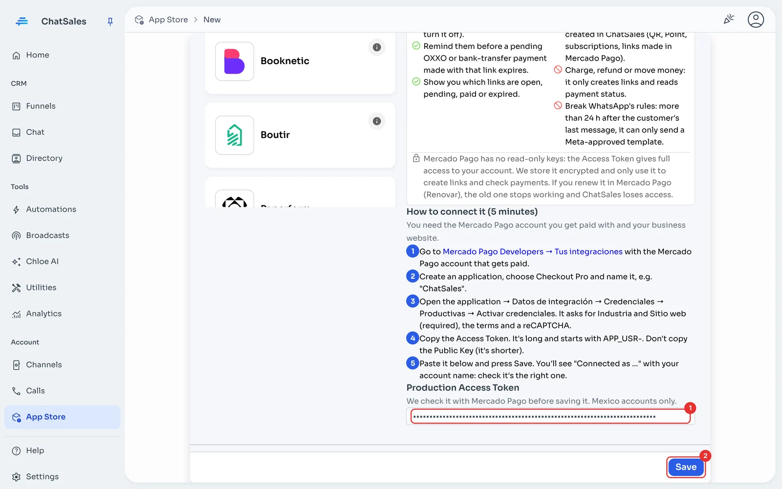 Production Access Token field and Save button