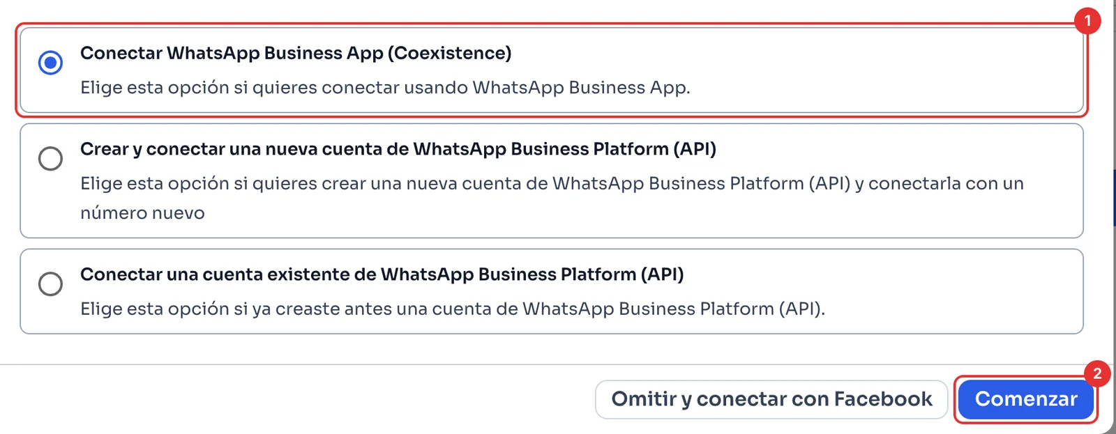 Las tres formas de conectar, con Coexistence seleccionada