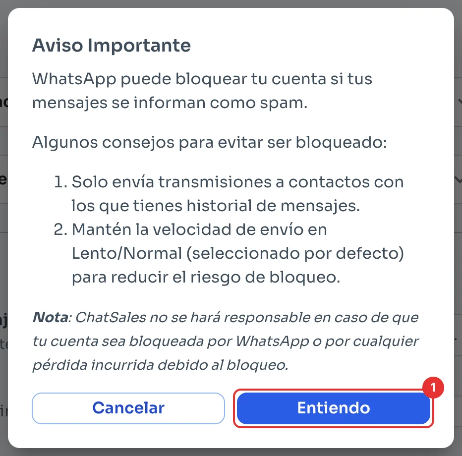 Aviso importante sobre bloqueos con el botón Entiendo