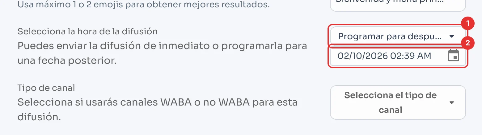 Hora de la difusión con Programar para después y la fecha