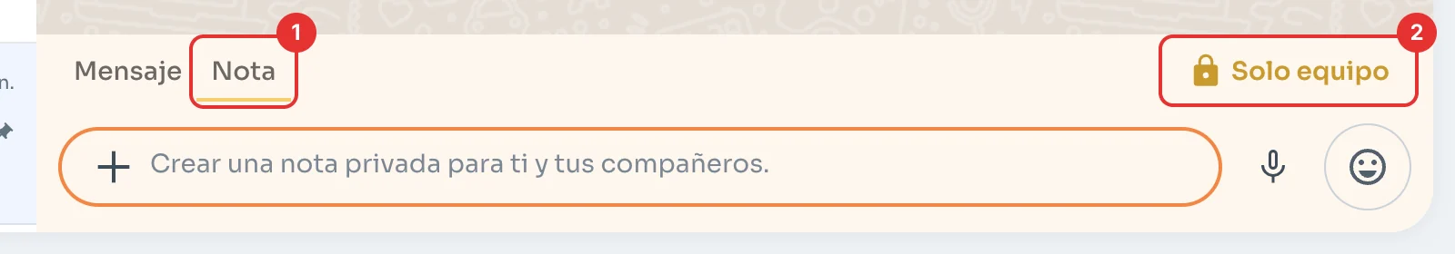 Pestaña Nota seleccionada con el aviso Solo equipo