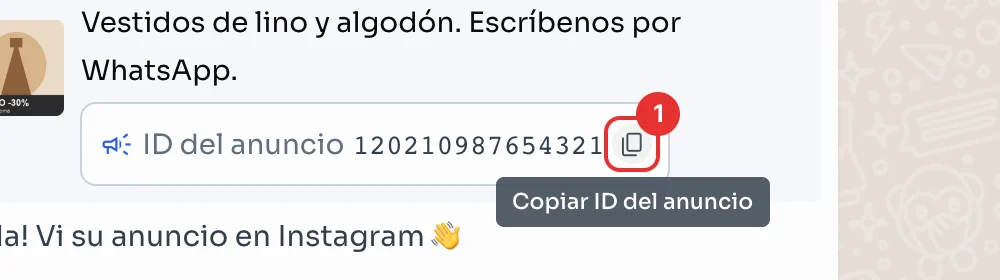 Botón Copiar ID del anuncio