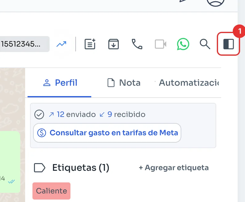 Botón para abrir el panel del contacto en el chat