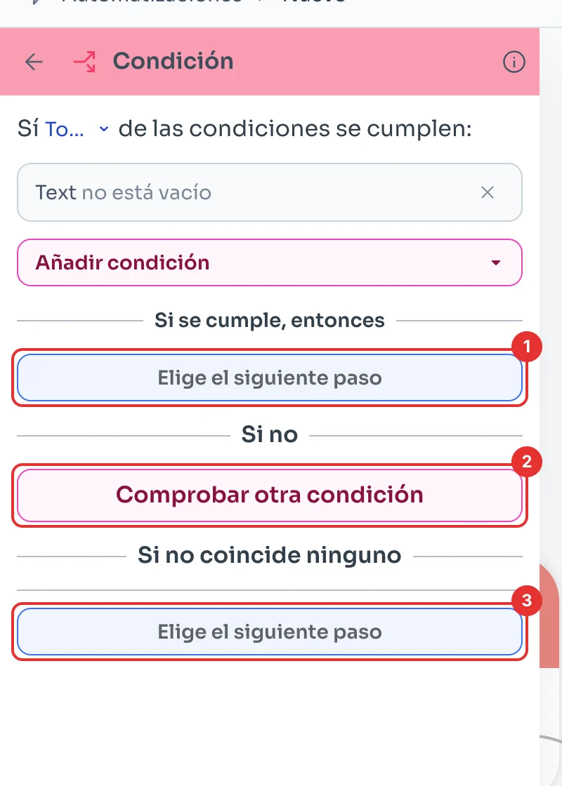 Panel de la condición con sus tres salidas
