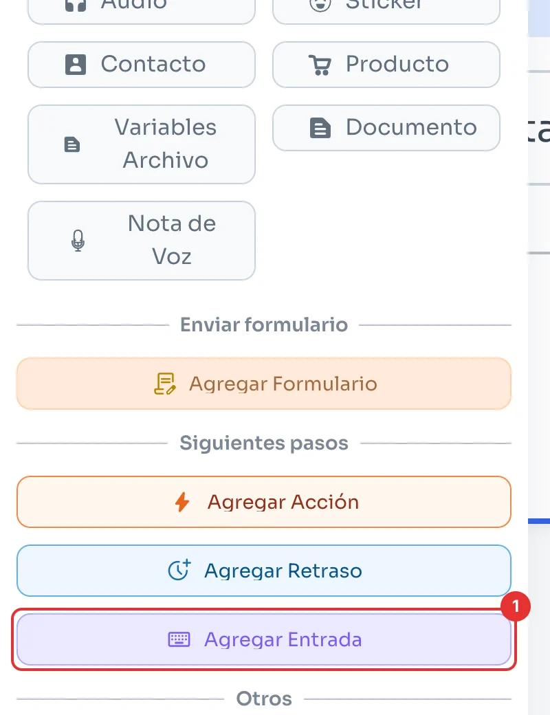 Panel del mensaje con el botón Agregar Entrada