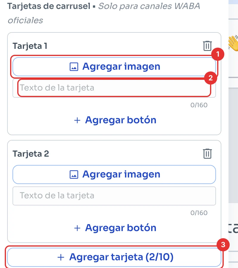 Tarjeta con Agregar imagen, Texto de la tarjeta y Agregar tarjeta