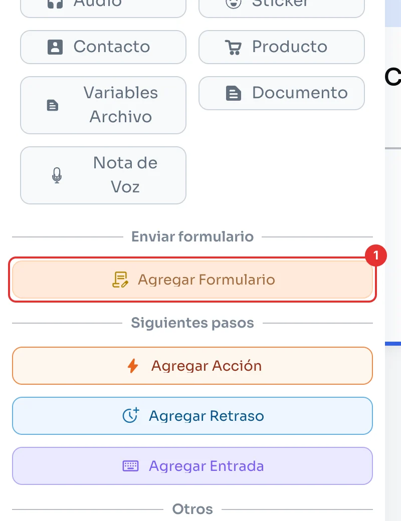 Panel del mensaje con Agregar Formulario