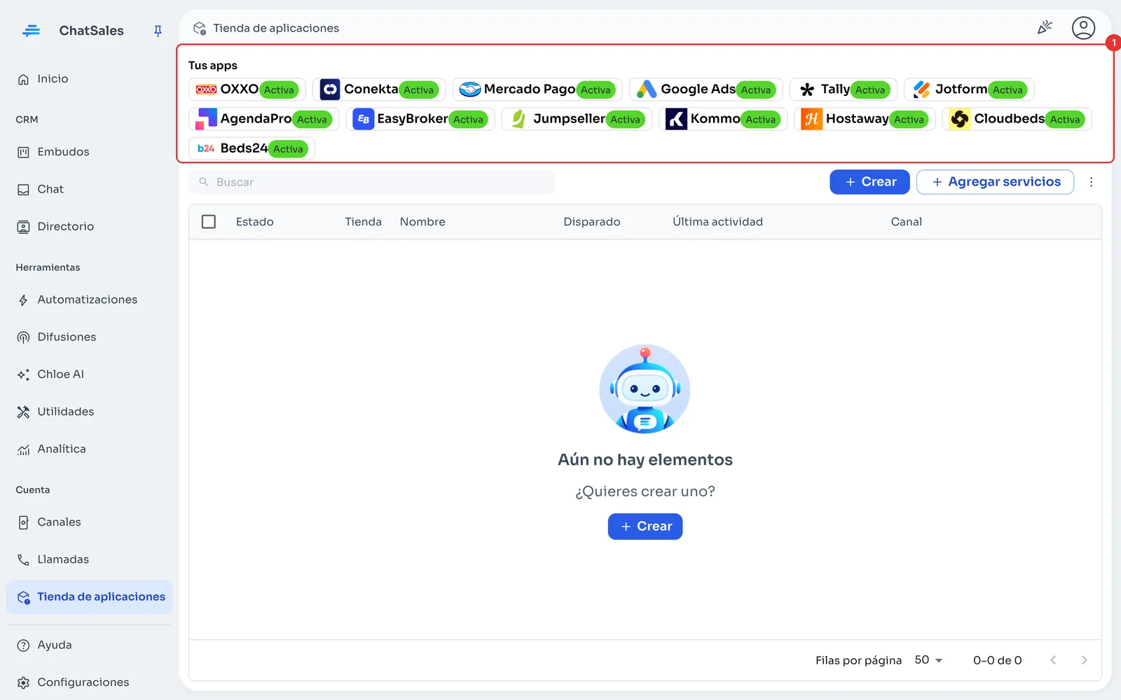Tienda de aplicaciones con Tus apps arriba