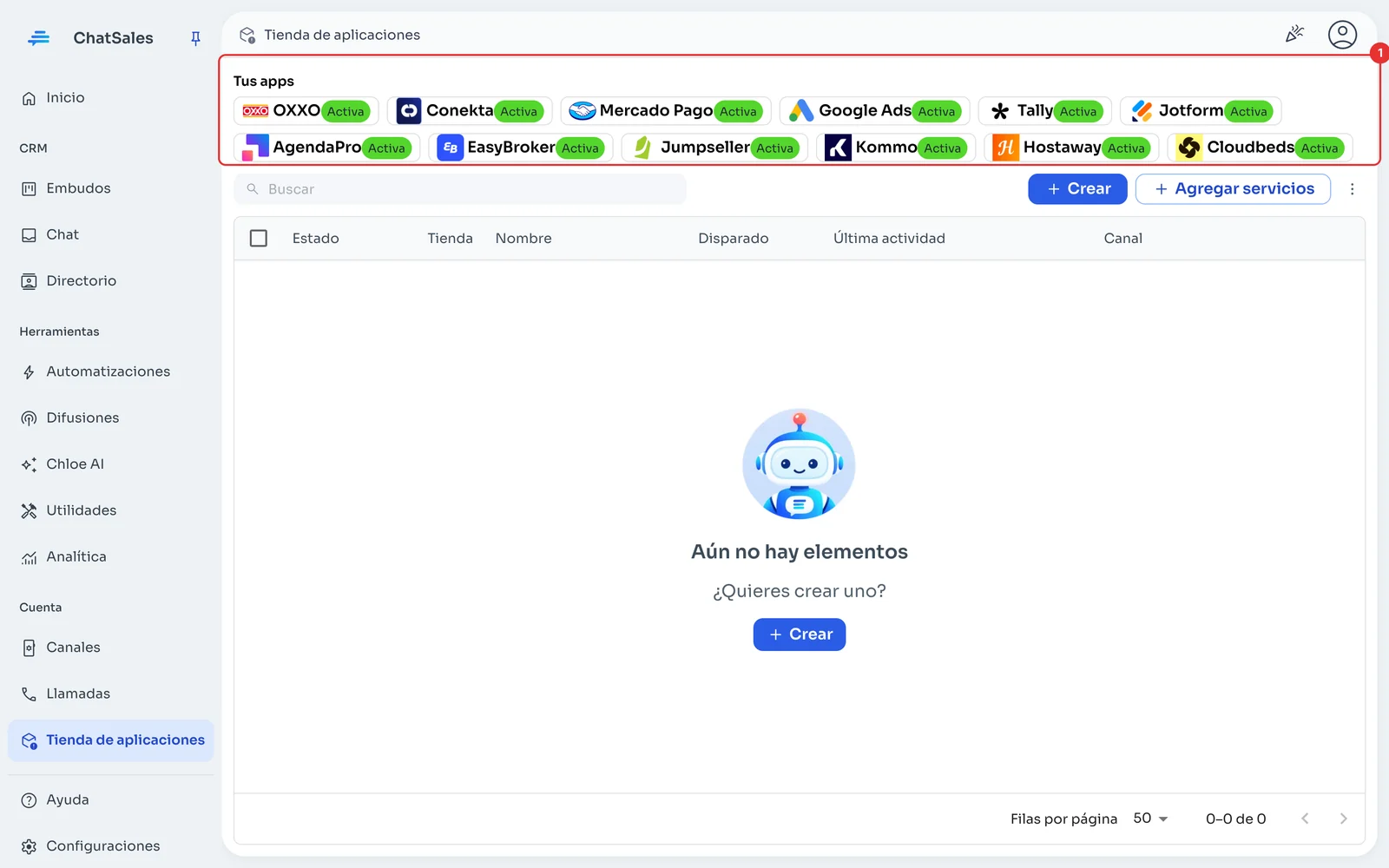 Tienda de aplicaciones con Tus apps arriba