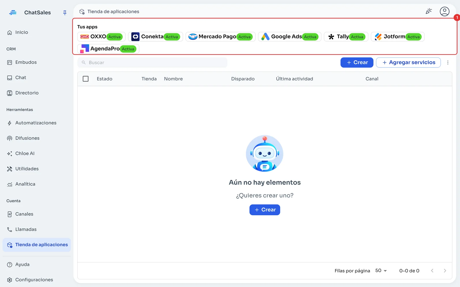 Tienda de aplicaciones con Tus apps arriba