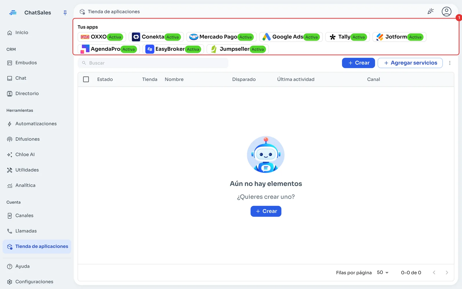 Tienda de aplicaciones con Tus apps arriba