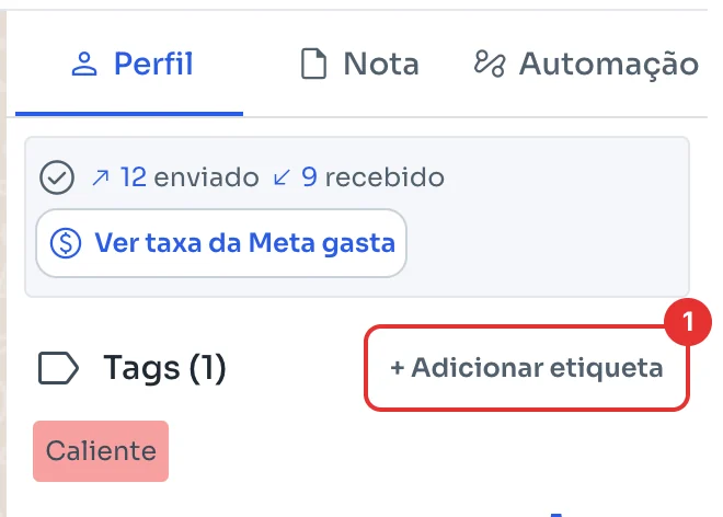 Painel do contato no ChatSales com a seção Tags e o botão Adicionar etiqueta