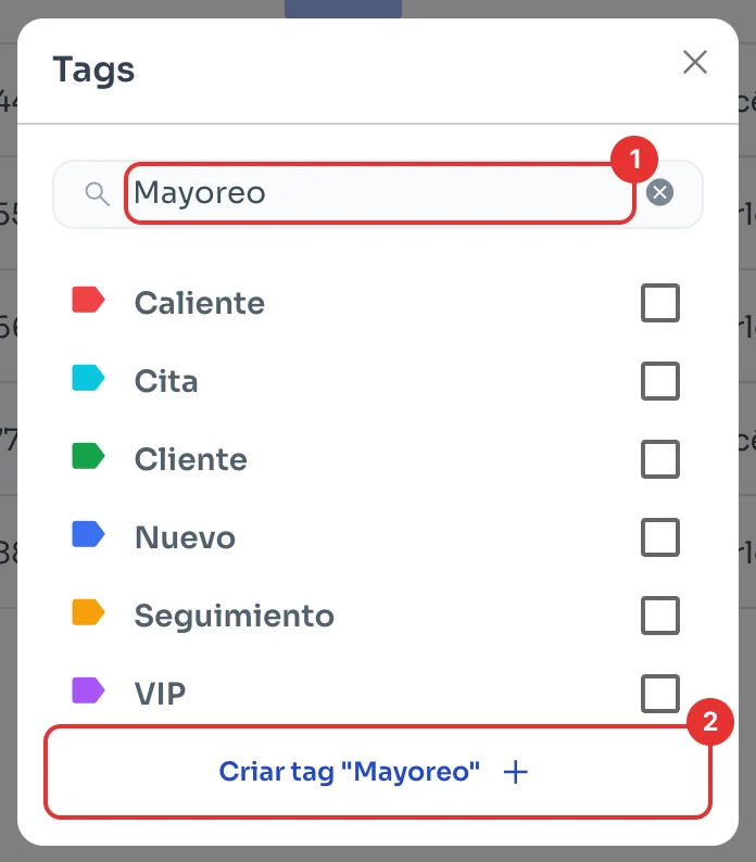 Janela Tags com um nome digitado e o botão Criar tag
