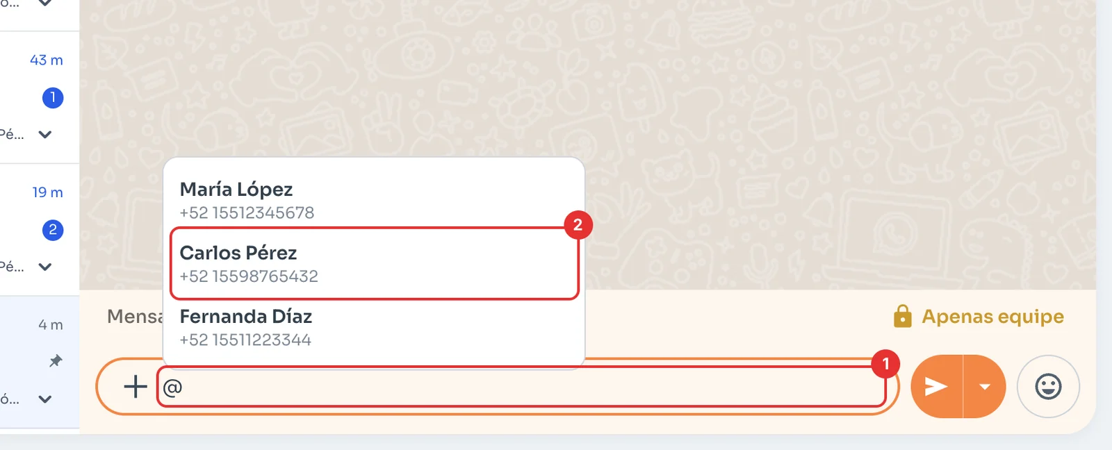 Lista de colegas ao digitar @ em uma anotação