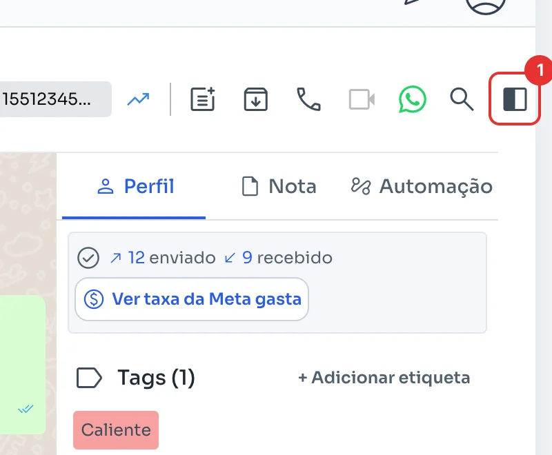 Botão para abrir o painel do contato no chat