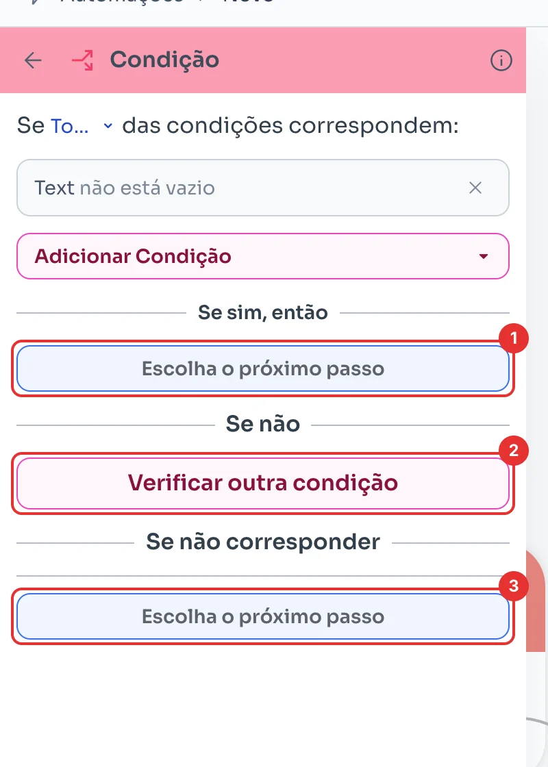 Painel da condição com as três saídas