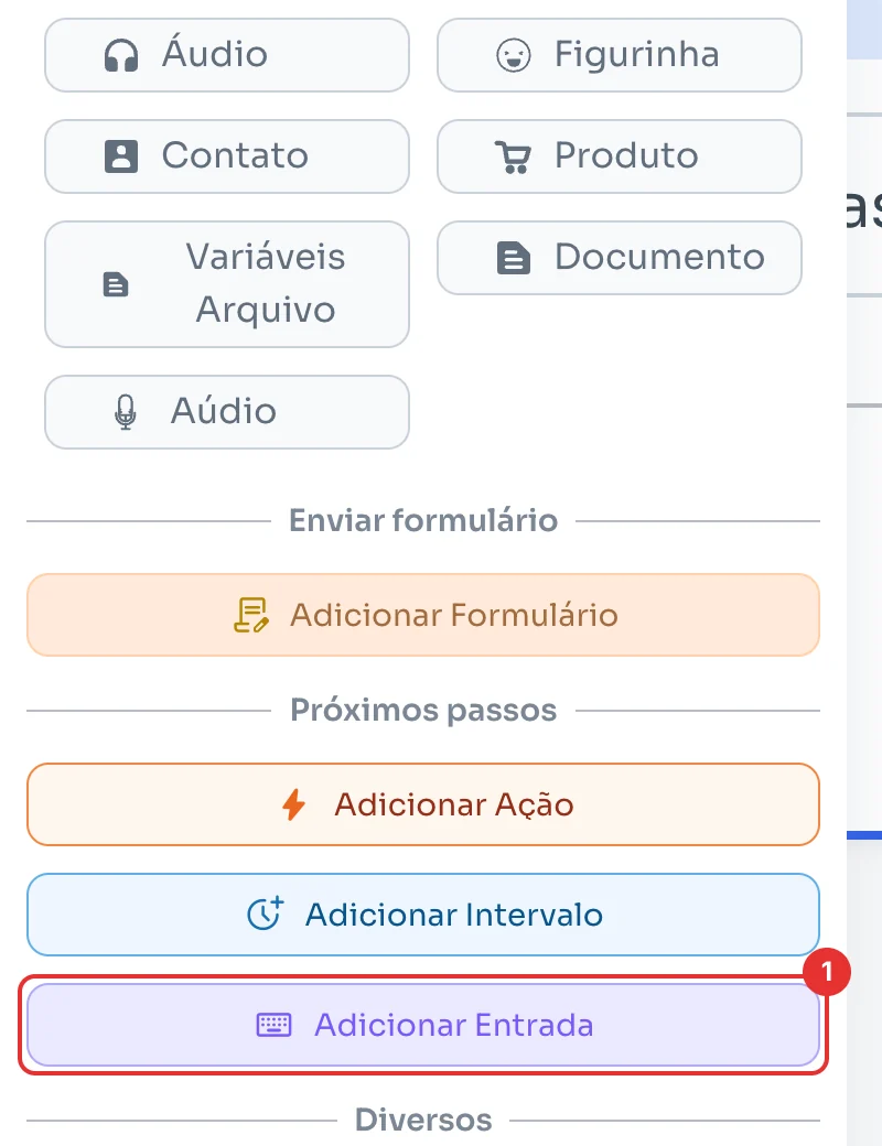 Painel da mensagem com o botão Adicionar Entrada
