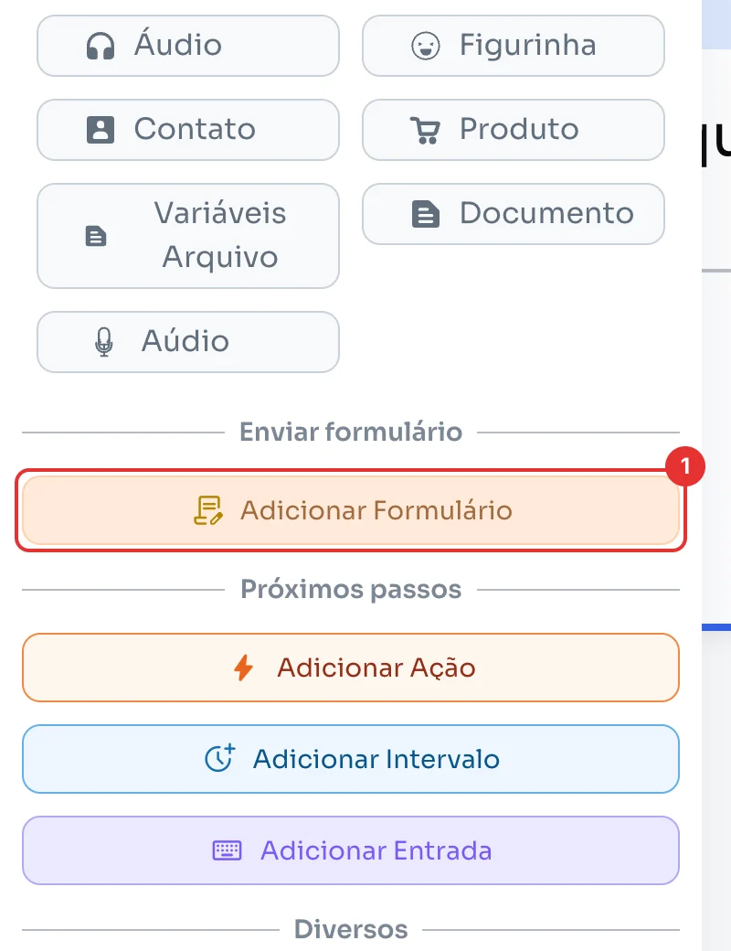 Painel da mensagem com Adicionar Formulário