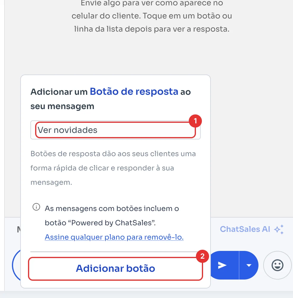 Janela para adicionar um botão de resposta à mensagem