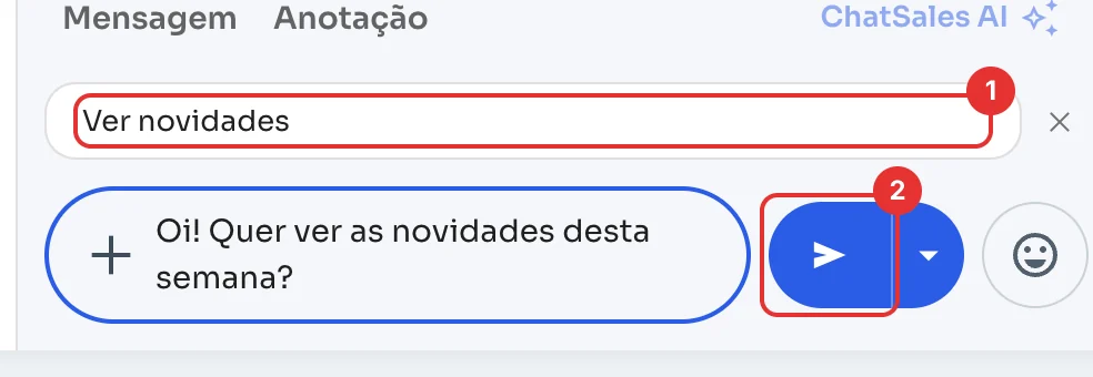 Mensagem com o botão pronta para enviar