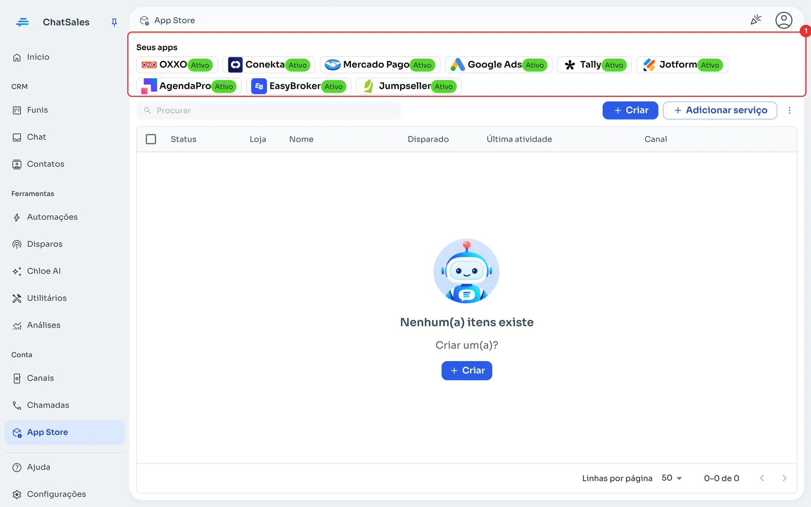 App Store com Seus apps no topo