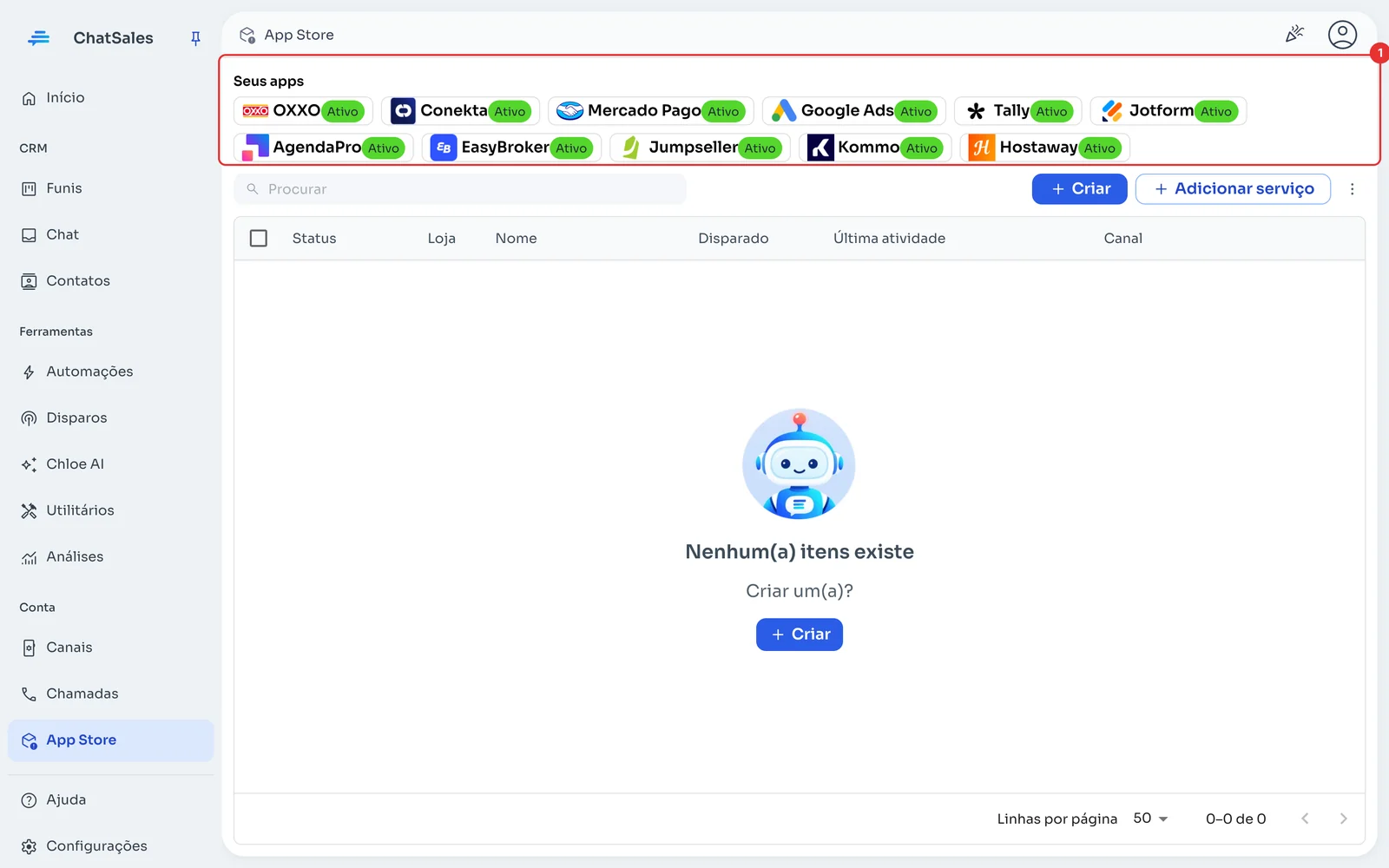 App Store com Seus apps no topo