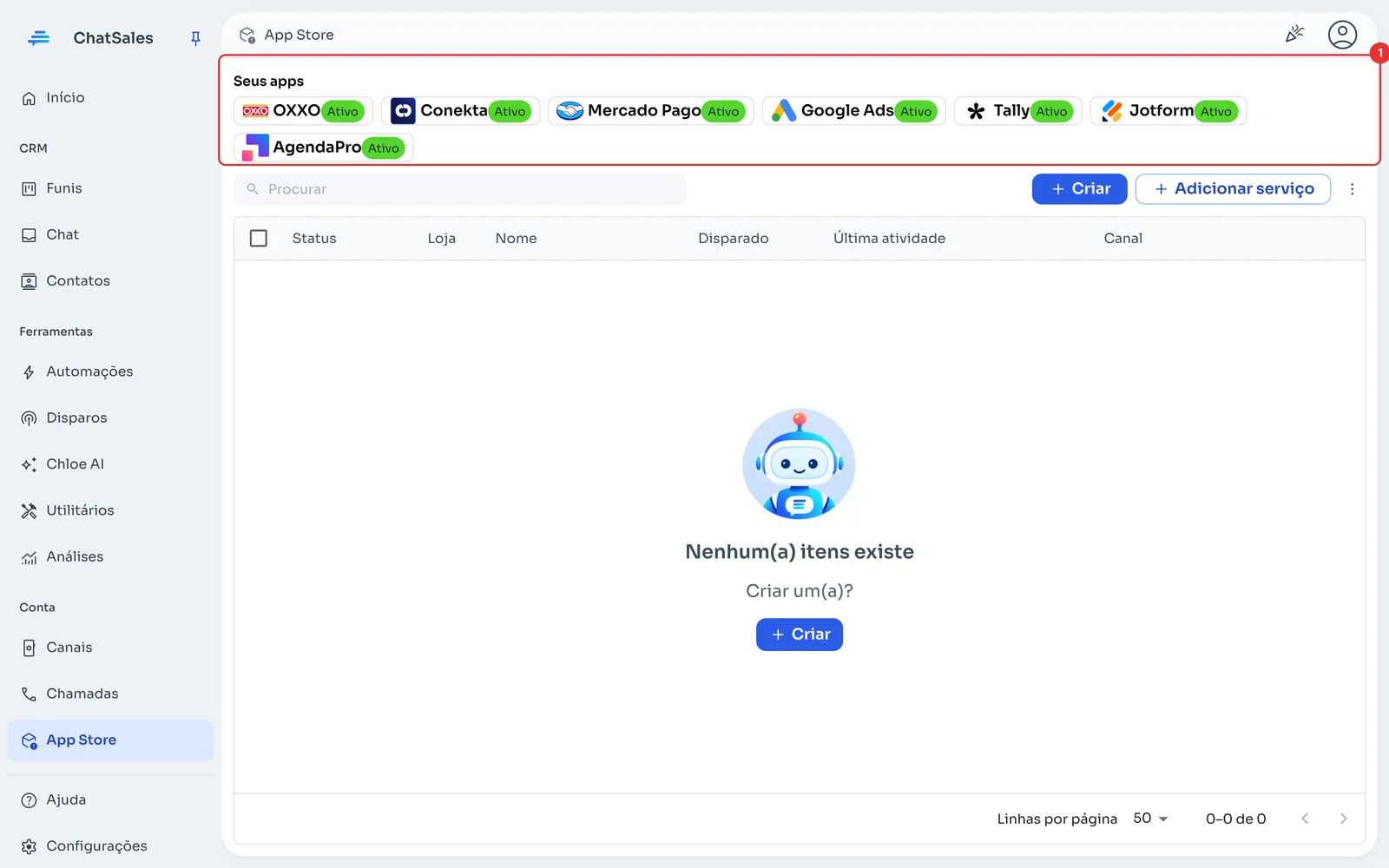 App Store com Seus apps no topo