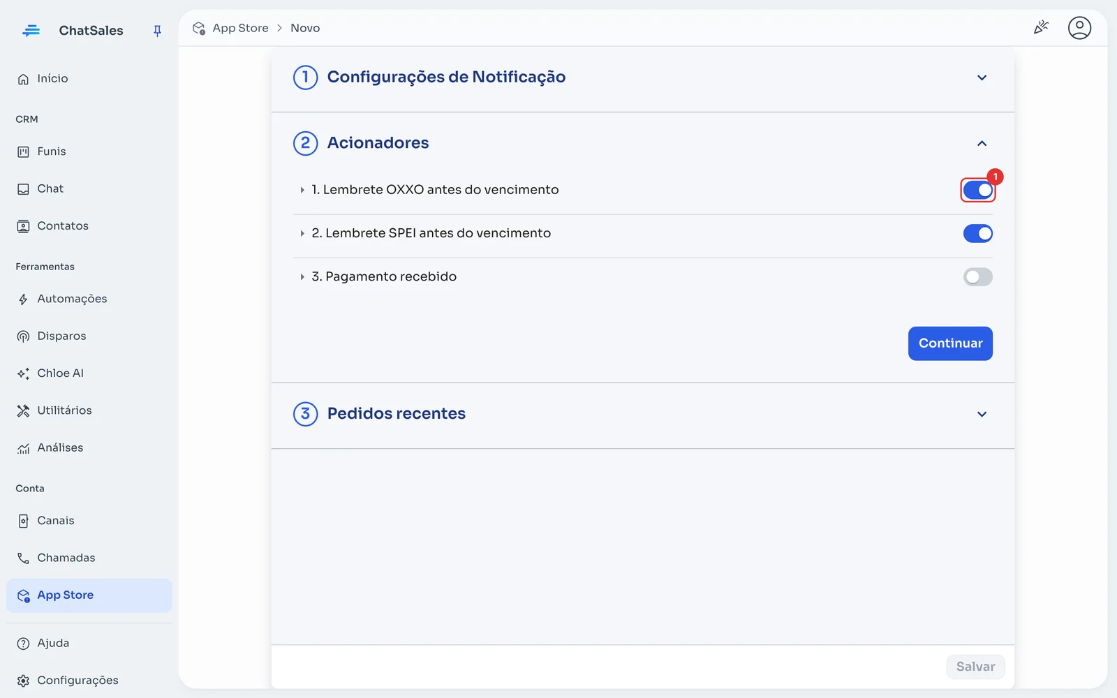 Gatilhos com um interruptor por mensagem