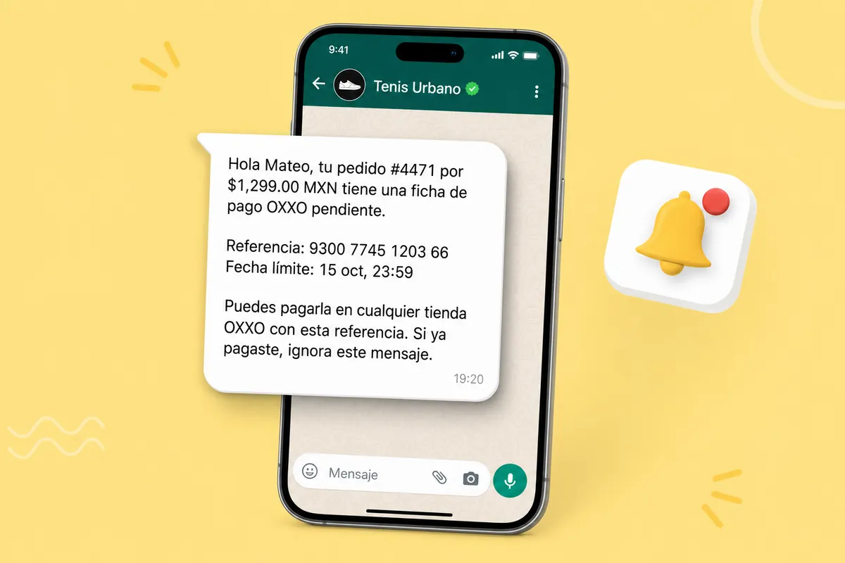 Mensaje de WhatsApp de Conekta con ChatSales: Tiendas de ropa y calzado