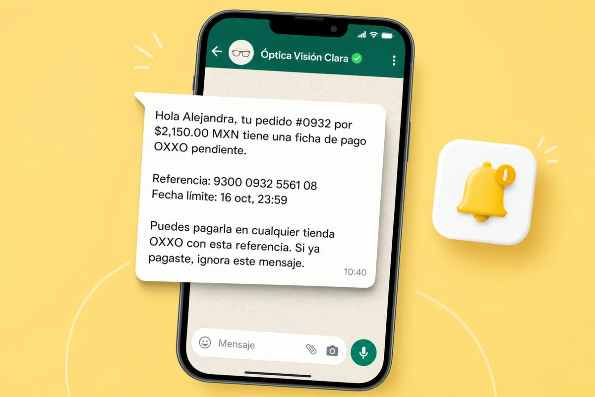 Mensaje de WhatsApp de Conekta con ChatSales: Ópticas