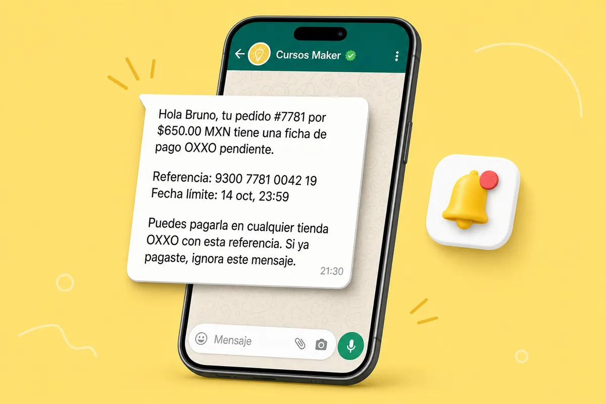 Mensaje de WhatsApp de Conekta con ChatSales: Cursos en línea